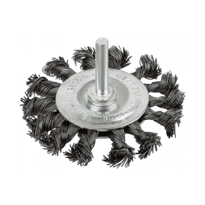 38474 Корщетка дисковая прямая, со шпилькой, стальная латунированная витая проволока 100мм